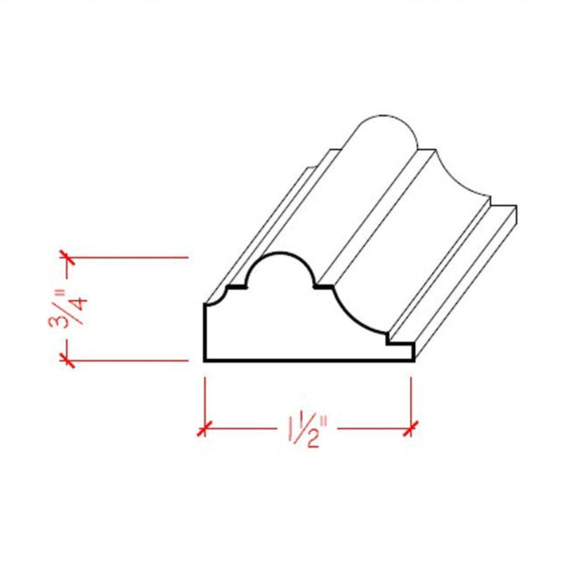 EWPM19 Nose and Cove Panel Molding 1-1/2" wide x 3/4" Trim. Unfinished