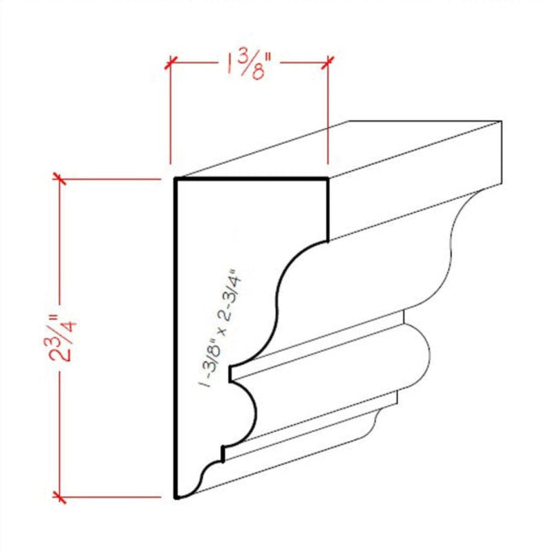 EWSC13 Solid Crown 2-3/4" High x 1-3/8" Deep Moulding. Unfinished