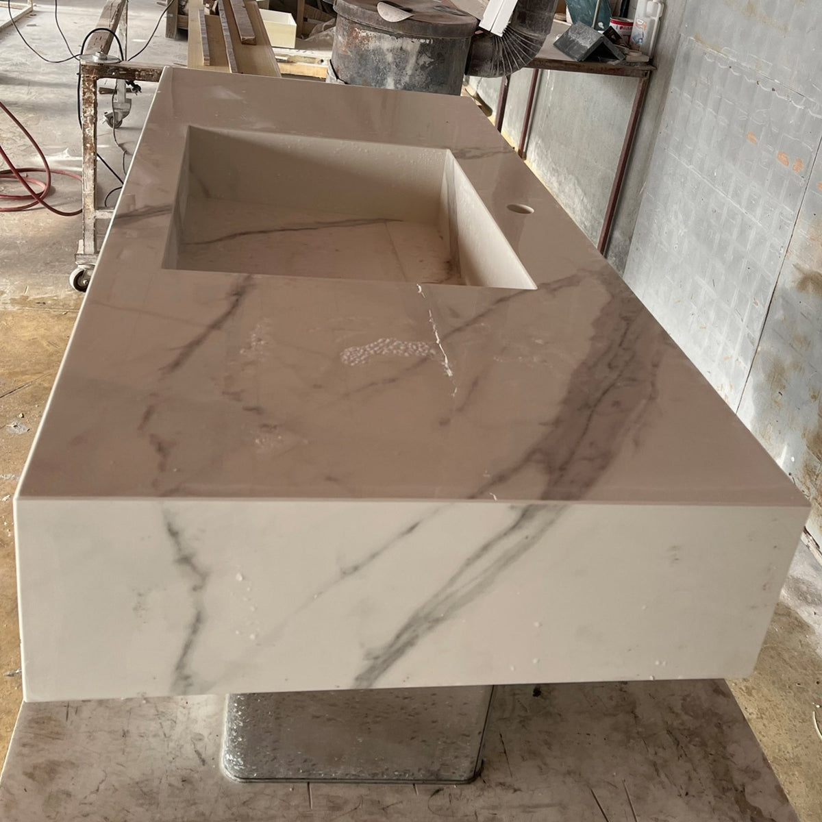 Handcrafted Extra Statuario Italian Engineered Porcelain Kitchen Sink, photo 3 of 9