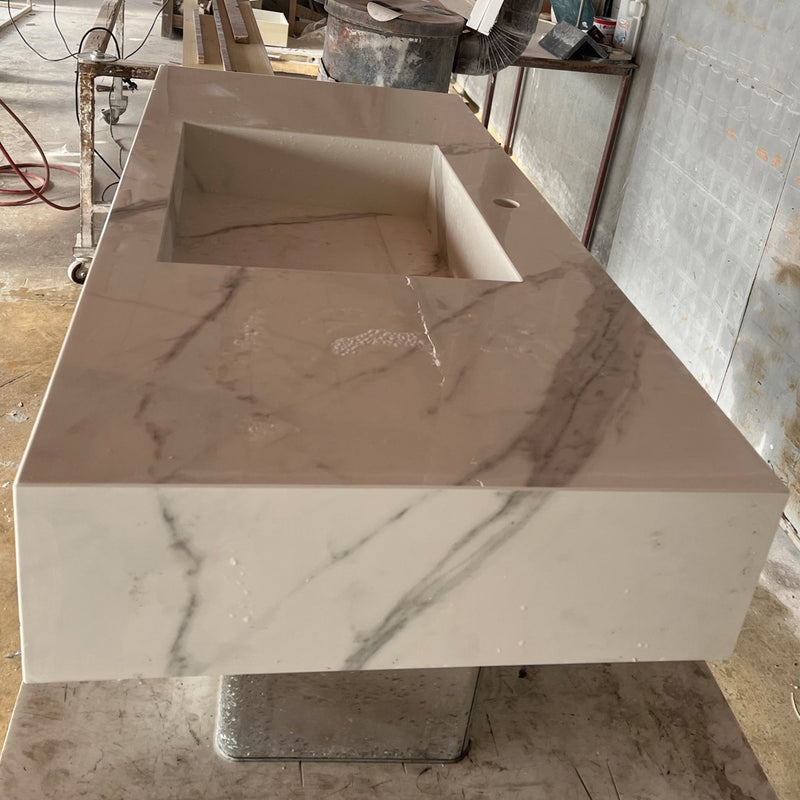Handcrafted Extra Statuario Italian Engineered Porcelain Kitchen Sink, photo 3 of 9