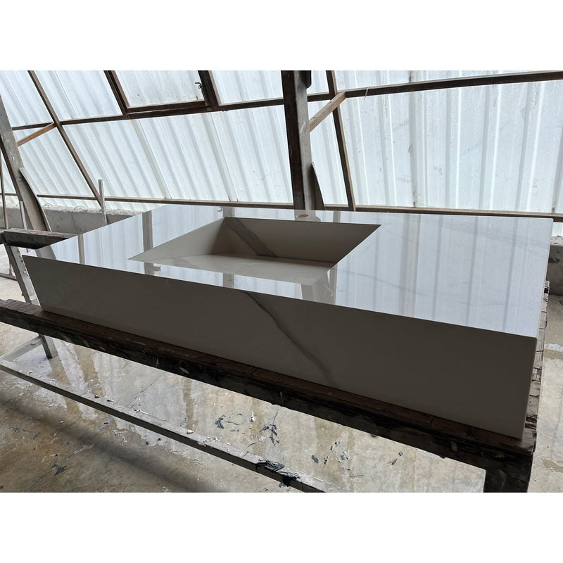 Handcrafted Extra Statuario Italian Engineered Porcelain Kitchen Sink, photo 6 of 9