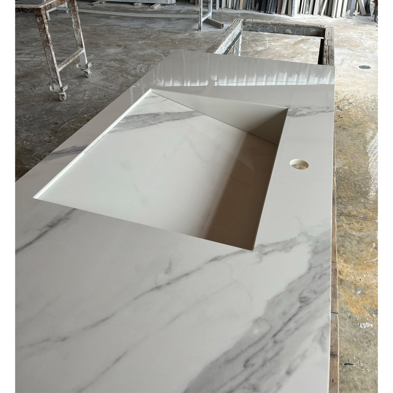 Handcrafted Extra Statuario Italian Engineered Porcelain Kitchen Sink, photo 8 of 9