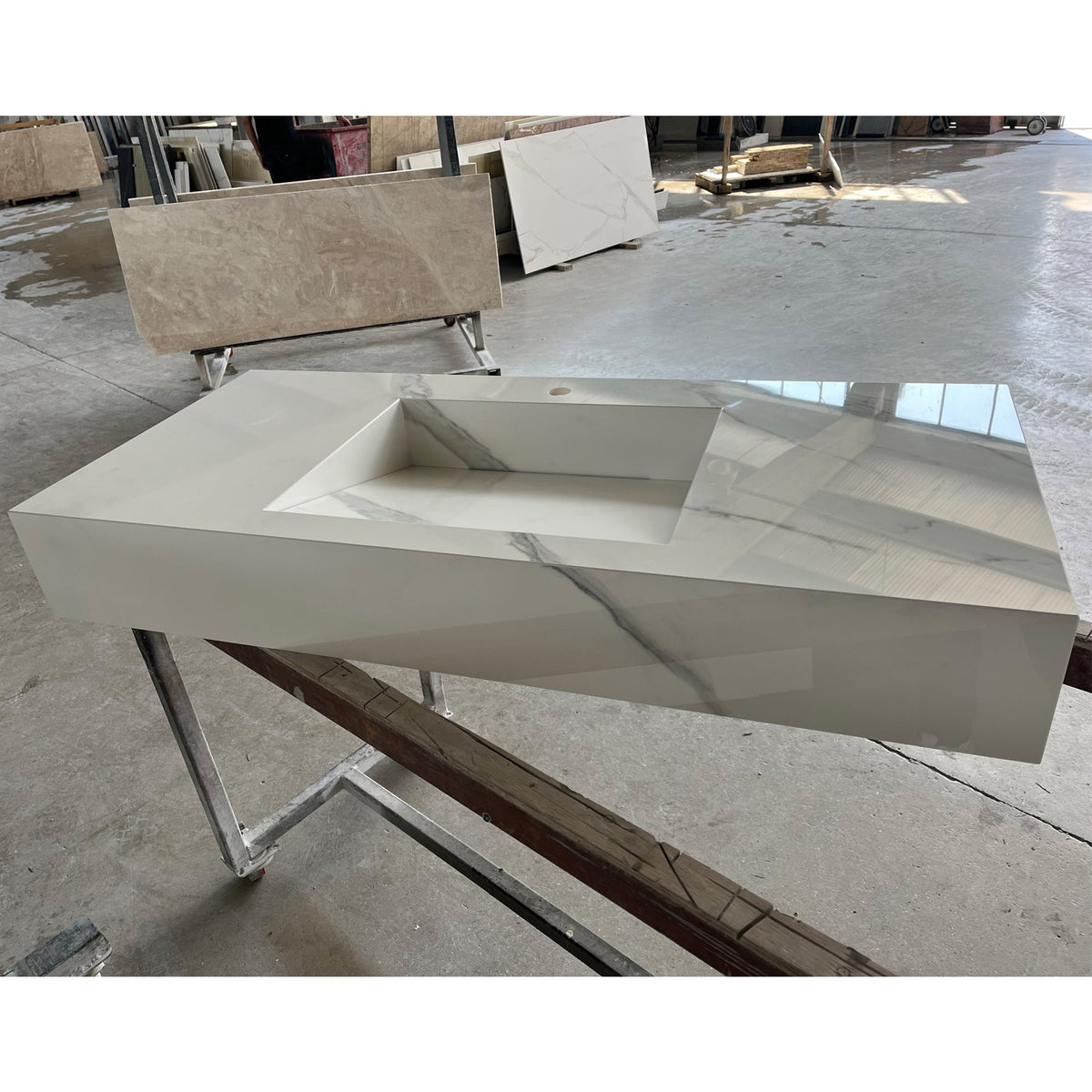 Handcrafted Extra Statuario Italian Engineered Porcelain Kitchen Sink, photo 9 of 9