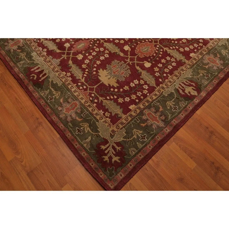 Multi Size Rusty Red, Green Hand Tufted William Morris Arts & Craft 100% Wool Oriental Area Rug