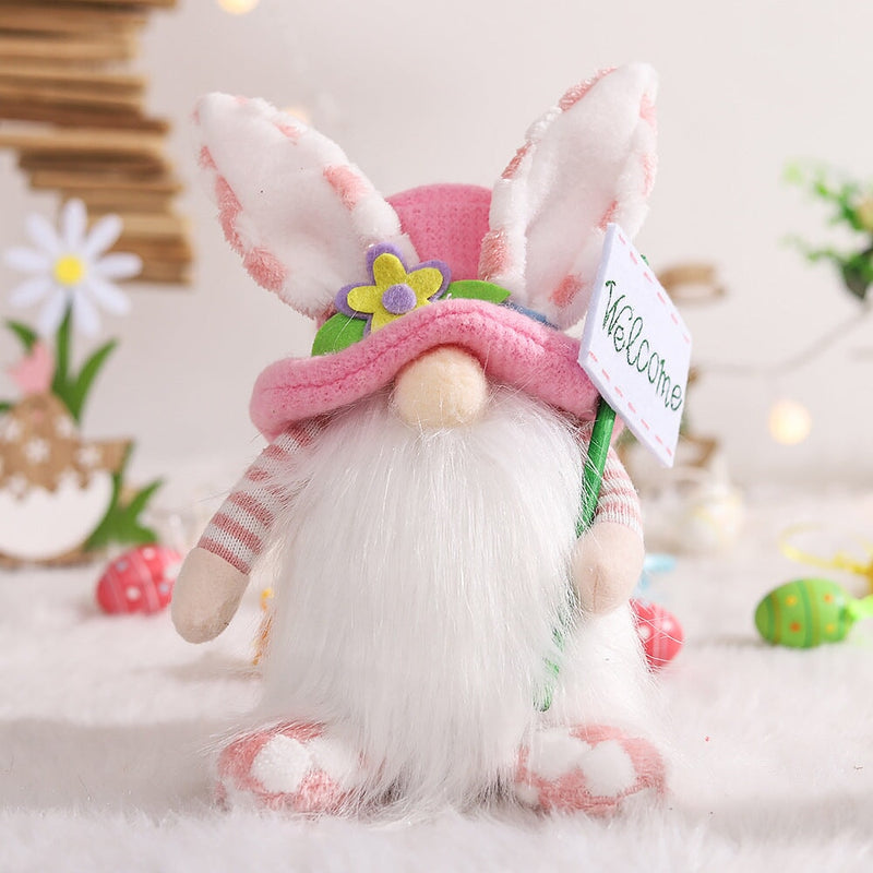 Easter Bunny Ears Plush Gnomes, Light Blue and Pink