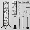 5 Piece Wrought Iron Fireplace Tools with Decor Holder-Black by LJGDeals