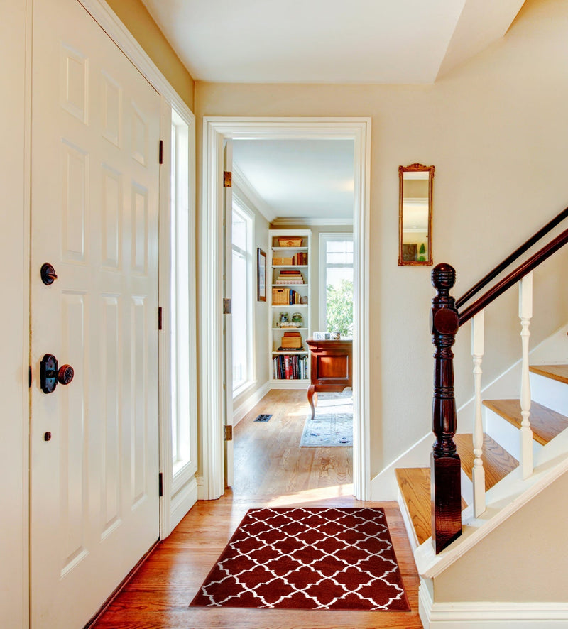Sussex Home, Landing Rug, Slip Resistant Indoor Carpets Includes Adhesive Tape 2' x 3'-Trellisville Collection |Red&White
