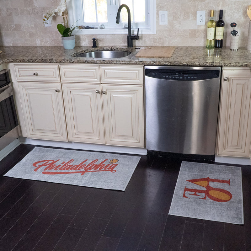 US States Philadelphia Design Non Skid Washable Kitchen Runner Rugs Set of 2| 44 x 24 and 31.5 x 20 Inches Floor Mats |Red