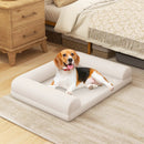 Egg-Foam Dog Crate Bed with 3-Side Bolster and Removable Washable Bed Cover-Beige by LJGDeals