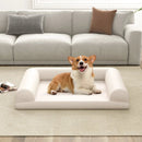 Egg-Foam Dog Crate Bed with 3-Side Bolster and Removable Washable Bed Cover-Beige by LJGDeals