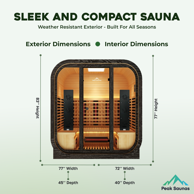 Peak Saunas El Capitan 4-Person Outdoor Full Spectrum Infrared Sauna with XL Medical-Grade Red Light Therapy and Smart WiFi App Control