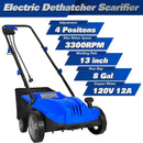 BILT HARD 12 Amp Electric Dethatcher & Scarifier: 13" Width, 8-Gallon Bag, 2-in-1 Walk-Behind Lawn Tool
