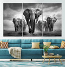 Elephant Family Wall Art Canvas Print, Framed Elephant Wall