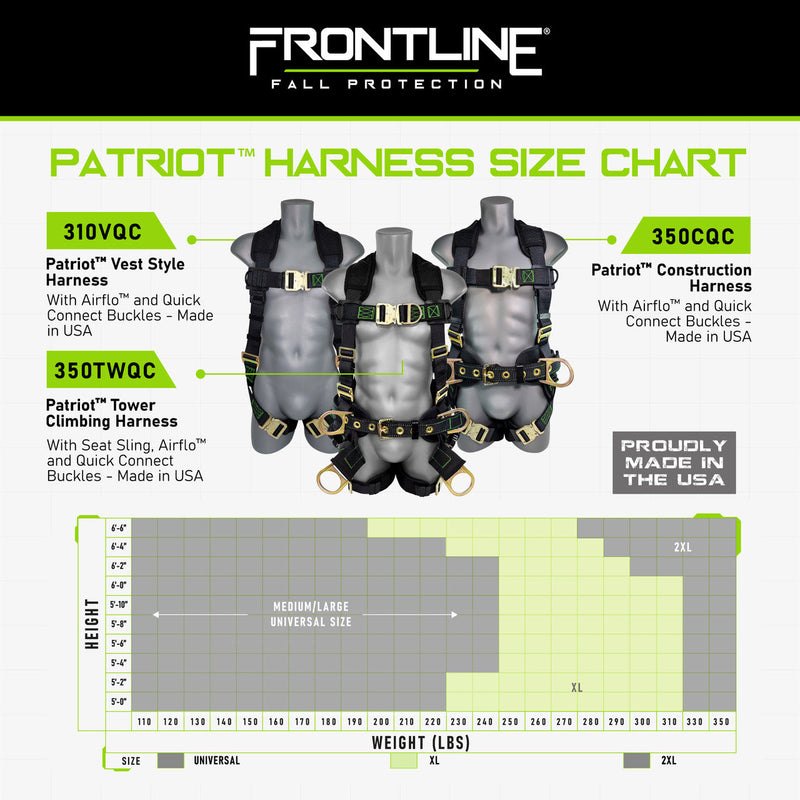 Frontline 310VQC Patriot Vest Style Harness with Airflo and Quick Connect Buckles - Made in USA 2XL