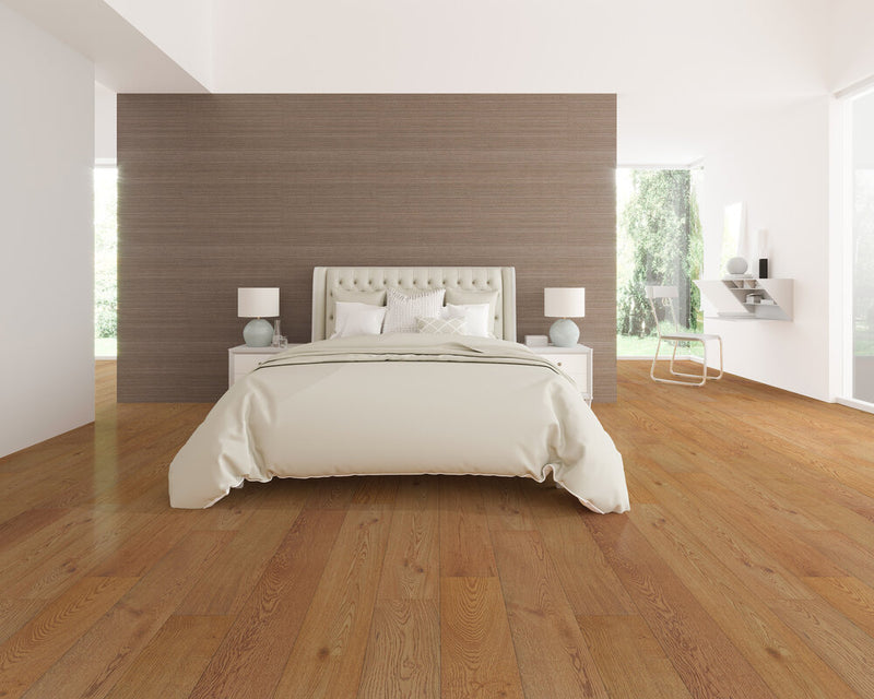 Elysian Wirebrushed Engineered Hardwood 7.5x0.5 inch Collective Tan TRPEH-EEOCT bedroom bed chair lamp product shot