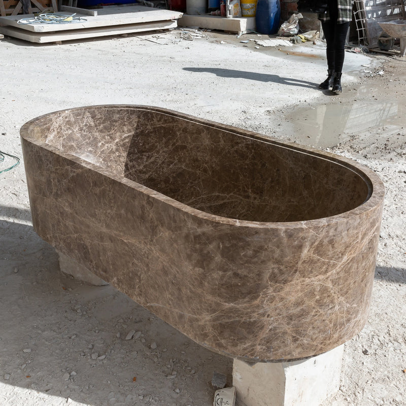Emperador Light Marble Bathtub Hand-carved from Solid Marble Block (W)29.5" (L)67" (H)19.5"