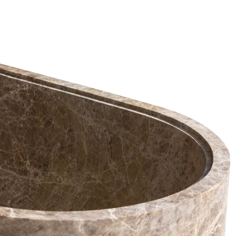 Emperador Light Marble Bathtub Hand-carved from Solid Marble Block (W)29.5" (L)67" (H)19.5"