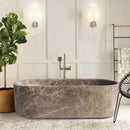 Solid Emperador Light Marble Hand-Carved Luxury Spa Bathtub - 29.5W x 67L x 19.5H