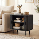 End Table Modern Mid Century Nightstand with Sliding Tambour Doors and Storage Shelf by LJGDeals