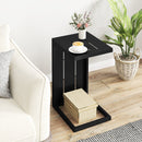 Set of 2 C-Shaped End Table with Adjustable Foot Pads for Indoors Outdoors-Black