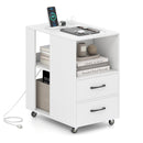 End Table with Built-in Charging Station Sofa Side Bedside Table on Wheels by LJGDeals