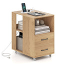 End Table with Built-in Charging Station Sofa Side Bedside Table on Wheels by LJGDeals