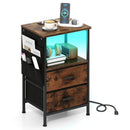 End Table with Charging Station Set of 2 Nightstand with 2 Folding Fabric Drawers by LJGDeals