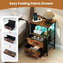 End Table with Charging Station Set of 2 Nightstand with 2 Folding Fabric Drawers