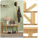 End Table with Coat Rack Solid Wood Coat Tree with 2-in-1 Side Table-Natural