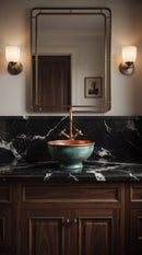 Engraved Oxidized Copper Bathroom Sink with Copper Faucet