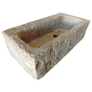 Rustic Handcrafted Travertine Outdoor Sink Beige Natural Stone Rectangular Wall Mount