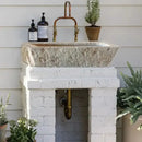Rustic Handcrafted Travertine Outdoor Sink Beige Natural Stone Rectangular Wall Mount