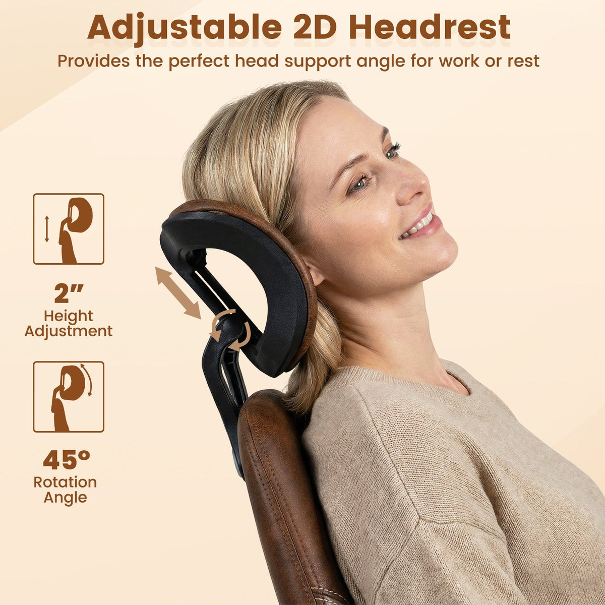 Ergonomic Office Chair Computer Desk Chair with 2D Headrest and Rocking Backrest, photo 10 of 24