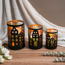 12PCS Village Silhouette Candle Lantern 7.5" H Etched Bronze Metal Candle Holder Decorations for Living Room Tabletop Parties Patio Entryway Indoors Outdoors by JHY DESIGN