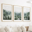 Minimalist Set of 3 Green Misty Mountain Forest Prints by Wall Art Set