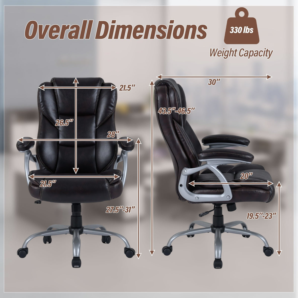 Executive Office Chair Leather Ergonomic Computer Desk Chair with Padded Seat and Armrests, photo 9 of 16
