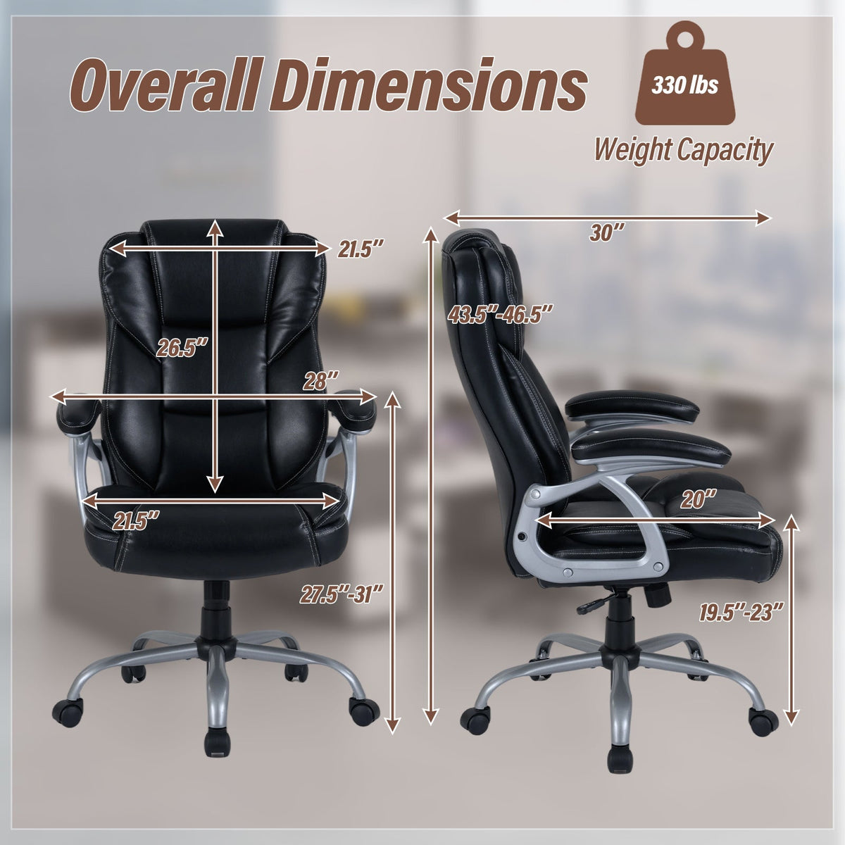 Executive Office Chair Leather Ergonomic Computer Desk Chair with Padded Seat and Armrests, photo 10 of 16