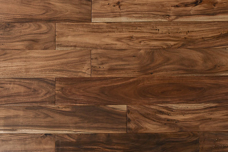 "Capture the essence of natural beauty with Exotic Walnut Natural Solid Hardwood Flooring, available in 3.6" and 4.75" widths and 0.75" thickness. Choose between Smooth or Handscraped finishes. SKU: TRPSH-EWNH, TRPSH-EWNS4.75, TRPSH-EWNS3.6."