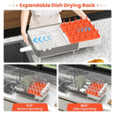 Expandable Dish Drying Rack Adjustable Dual-Part Dish Drainer with Detachable Utensil Holder by DirectDeals