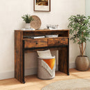 Extendable Computer Desk with 2 Storage Drawers Convertible Home Office Rolling Study Writing Desk-Rustic Brown