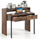 Extendable Computer Desk with 2 Storage Drawers Convertible Home Office Rolling Study Writing Desk by LJGDeals