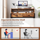 Extendable Computer Desk with 2 Storage Drawers Convertible Home Office Rolling Study Writing Desk-Rustic Brown