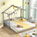 Extendable House Bed Twin to King Daybed with Roof and Fence Rails by LJGDeals