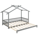 Extendable House Bed Twin to King Daybed with Roof and Fence Rails by LJGDeals