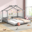 Extendable House Bed Twin to King Daybed with Roof and Fence Rails by LJGDeals