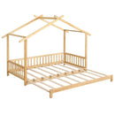 Extendable House Bed Twin to King Daybed with Roof and Fence Rails by LJGDeals