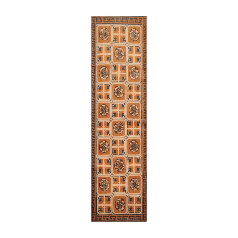 2'10''x10'4'' Hand Knotted Tibetan 100% Wool Greek Key Transitional Oriental Area Rug Beige, Brown Color Runner