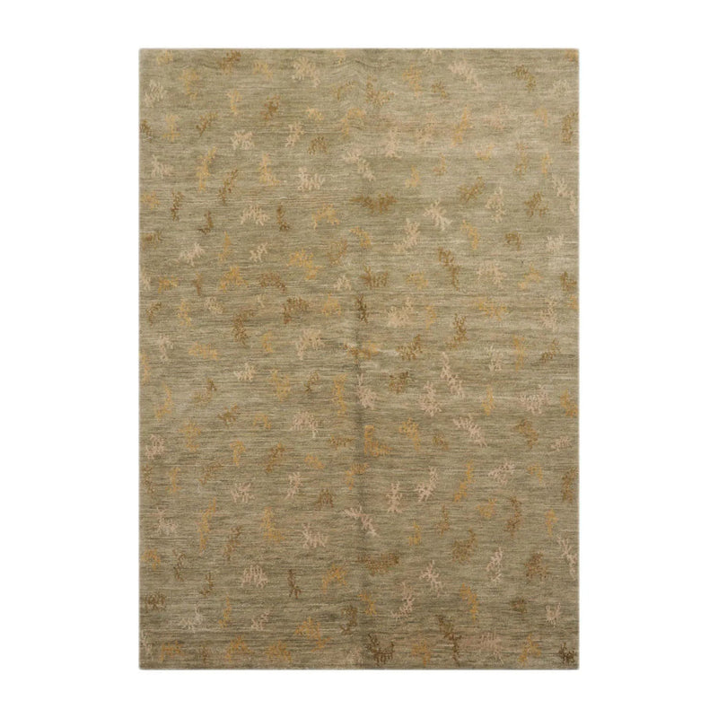 5' 1''x7' 2'' Hand Knotted Tibetan 100% Wool Michaelian & Kohlberg Transitional  Oriental Area Rug Moss,Beige Color