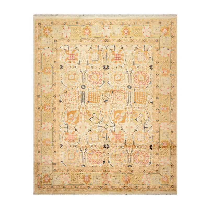 7'10''x9'11'' Hand Knotted 100% Wool Agra Silky Sheen Traditional Oriental Area Rug Beige, Tan Color