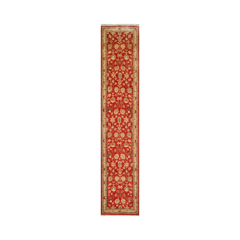 2'6''x12'7'' Red, Beige Hand Knotted 100% Wool Chobi Peshawar Traditional Oriental Area Rug Runner